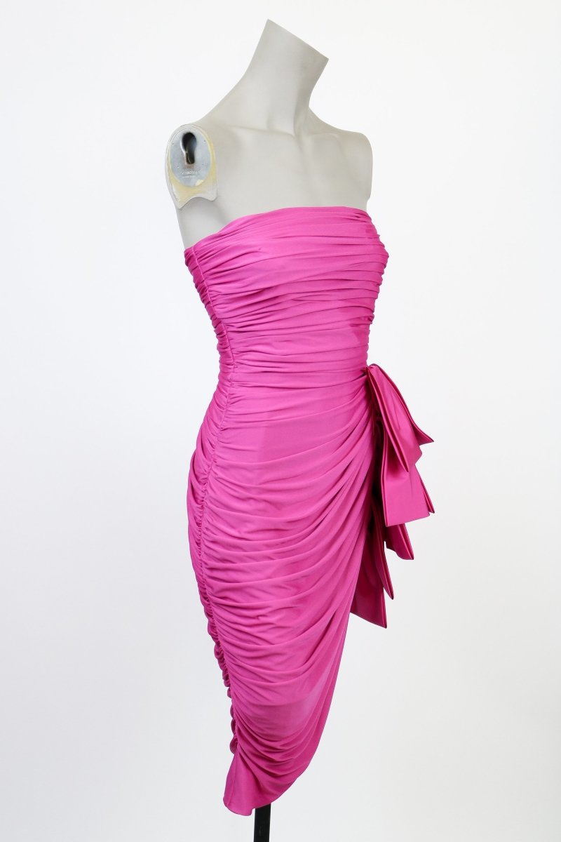 1980s Strapless Draped Asymmetric Dress - Floria Vintage
