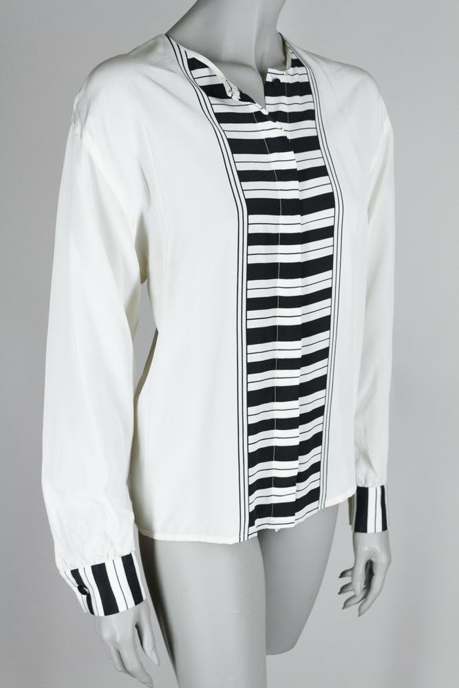 1980s Striped Long Sleeve Silk Blouse - Floria Vintage