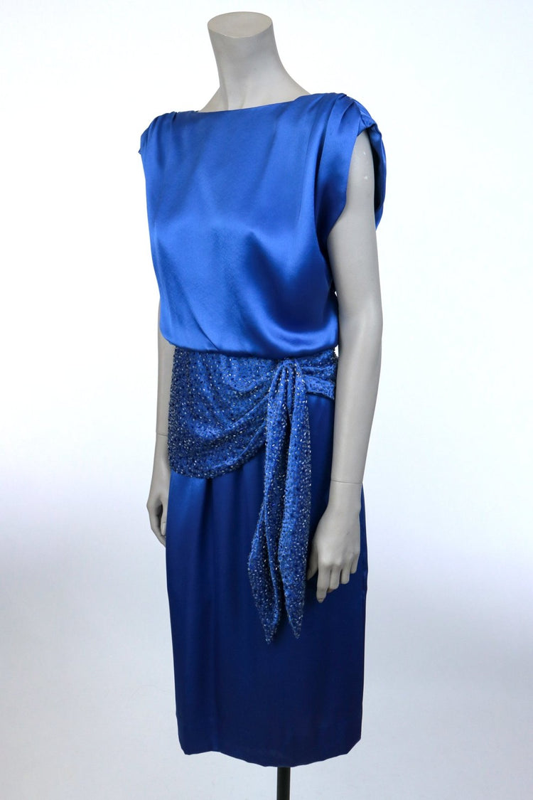 1980s Victoria Royal Ltd Low Back Silk Dress - Floria Vintage