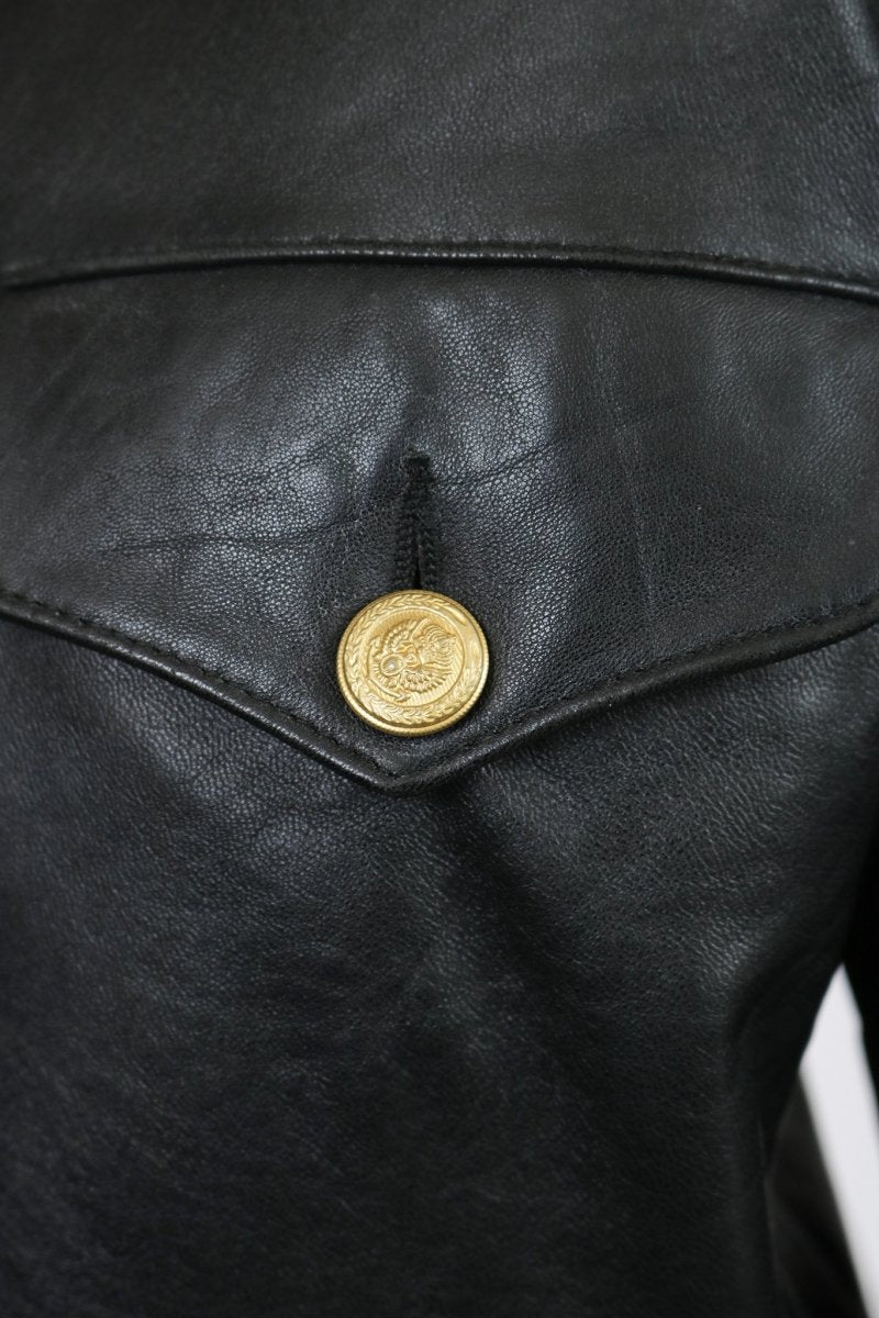 1990s Black Collarless Leather Jacket - Floria Vintage