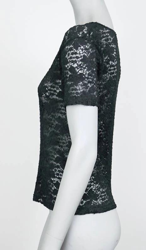 1990s Black Lace Tee Shirt - Floria Vintage