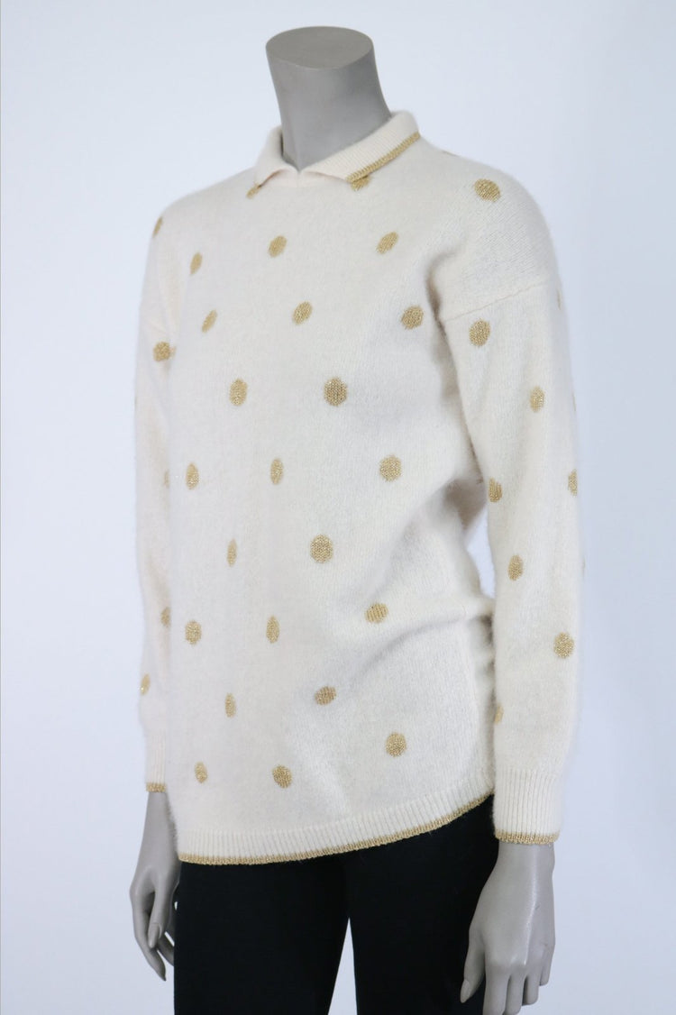 1990s Lambswool Angora Polka Dot Sweater - Floria Vintage