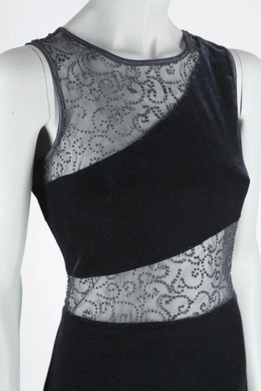 1990s Velvet Beaded Mesh Dress - Floria Vintage