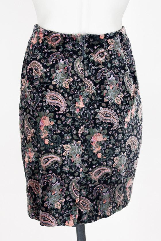 1990s Velvet Floral Paisley Pencil Skirt - Floria Vintage