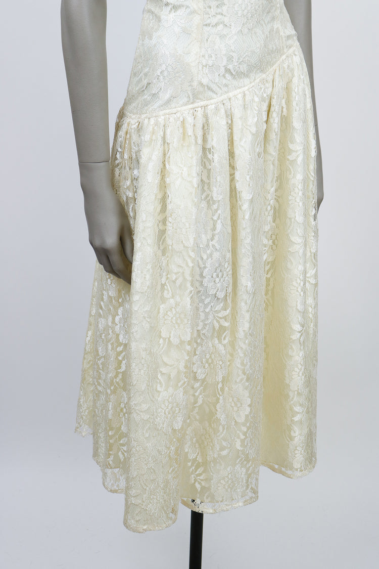 1980s Lace Asymmetrical One Shoulder Dress - Floria Vintage