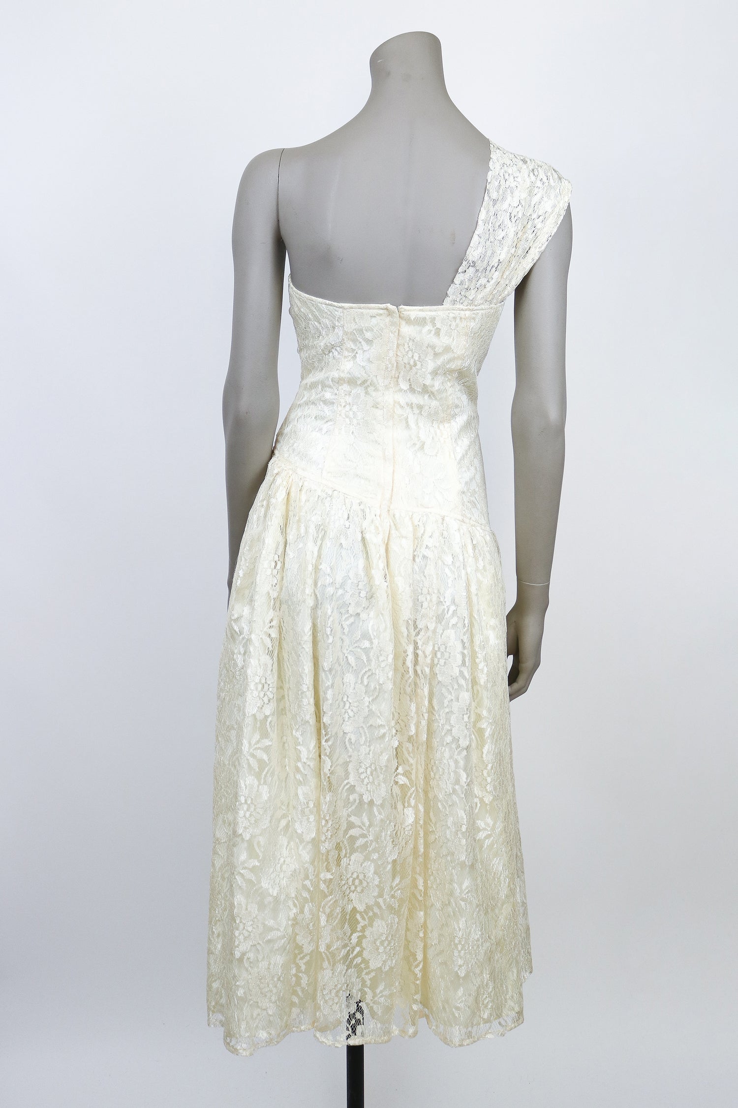 1980s Lace Asymmetrical One Shoulder Dress - Floria Vintage