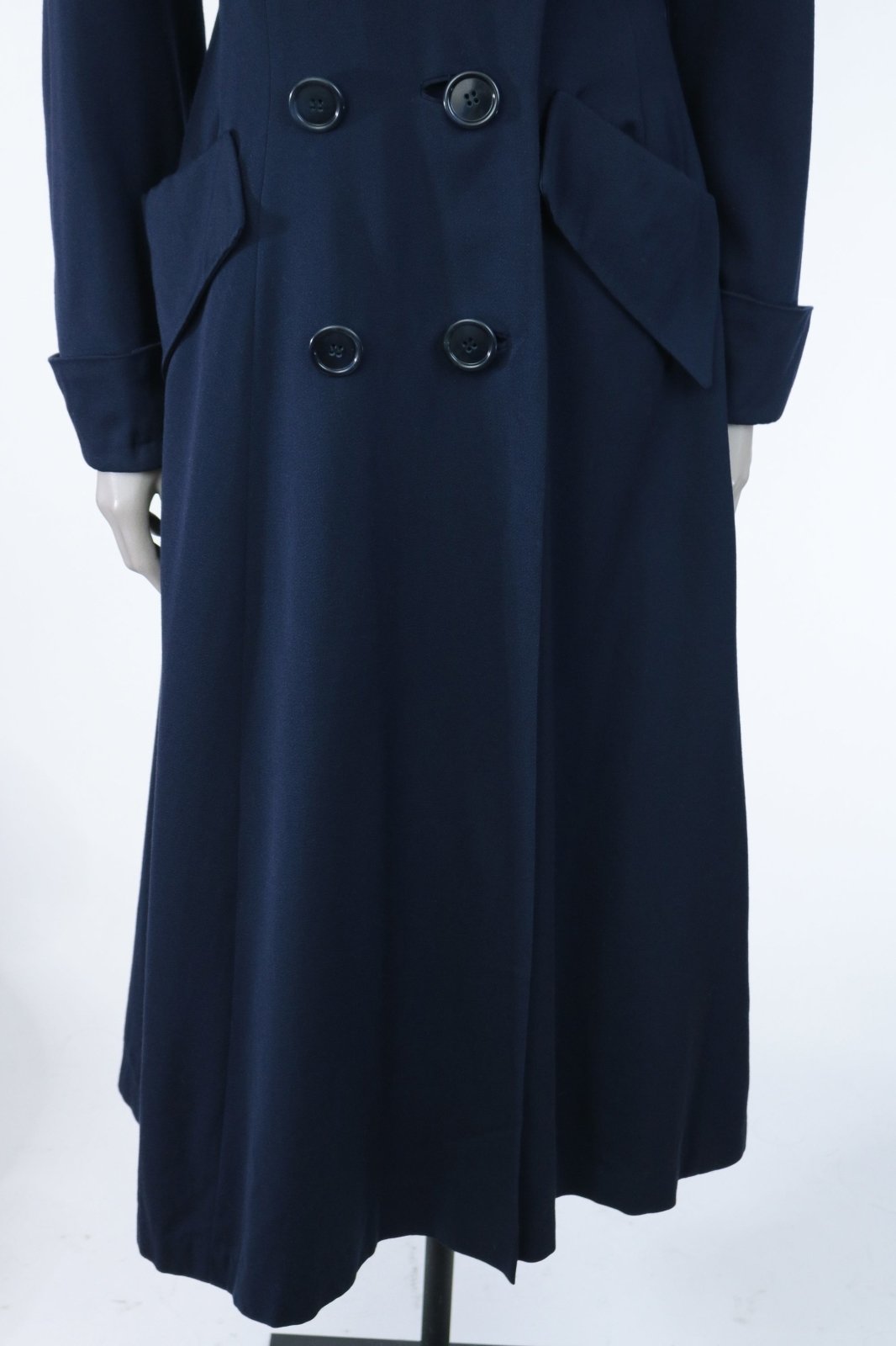 Late 1940s Navy Wool Gabardine Princess Coat - Floria Vintage