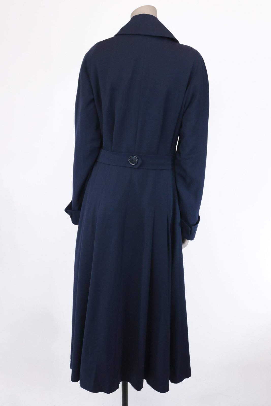 Late 1940s Navy Wool Gabardine Princess Coat - Floria Vintage